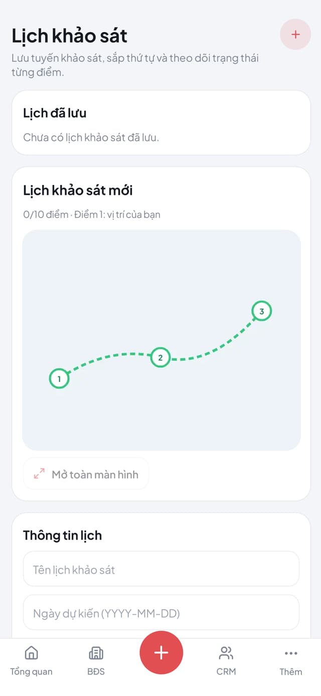 Giao diện lịch khảo sát SYNO