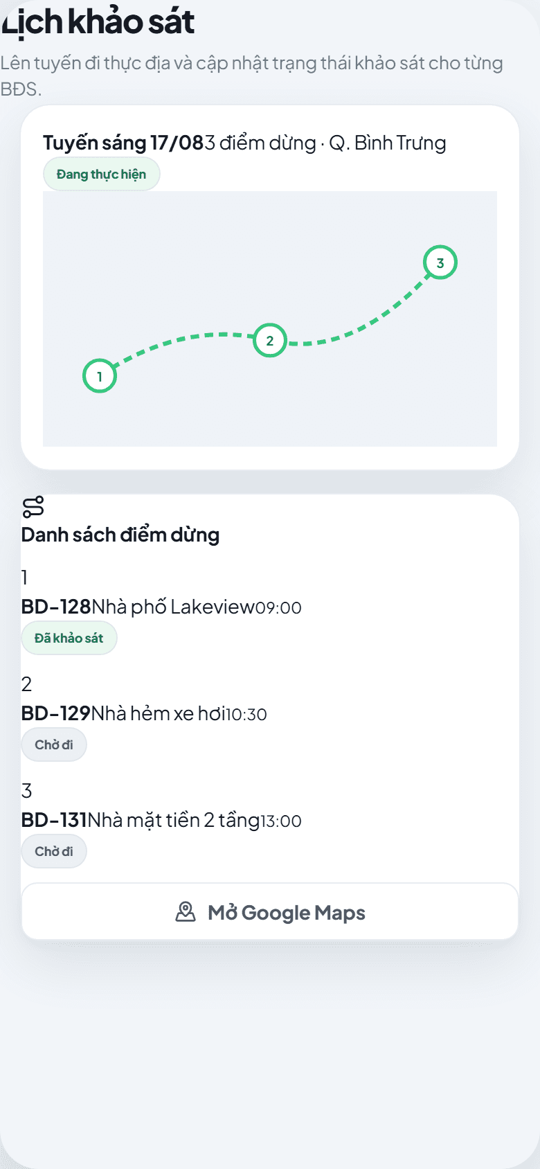 Giao diện lịch khảo sát SYNO